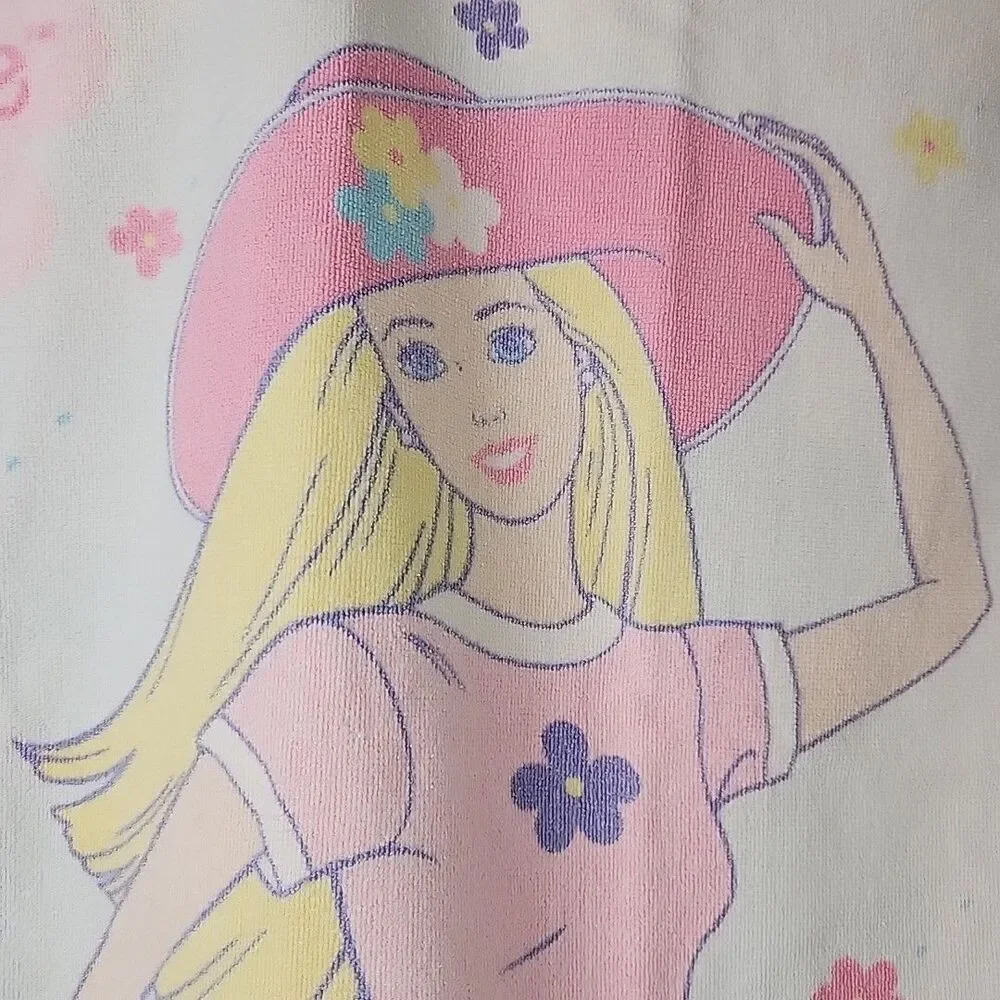 Vtg 1998 Barbie Mattel Beach Bath Towel Flower Shop by Franco 48 x 27